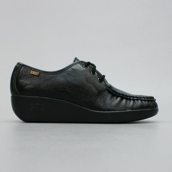 SAS Ladies 6.5 N Narrow Siesta Loafers Black Leather Comfort Wedge Moccasins USA - Picture 4 of 12
